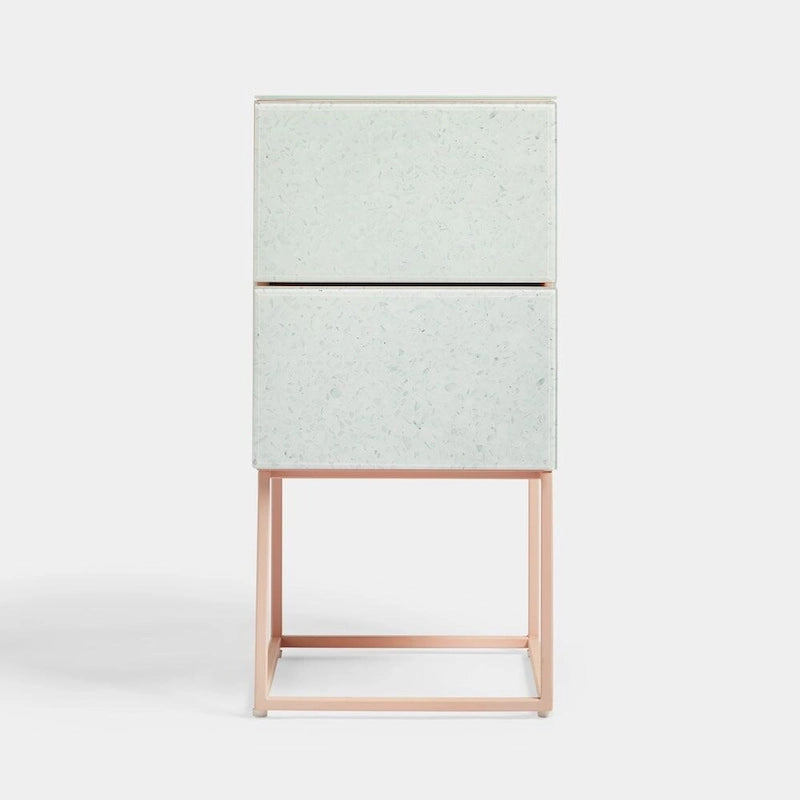 Table de chevet avec double tiroir en marbre de verre trempé pour chambre à coucher et salon