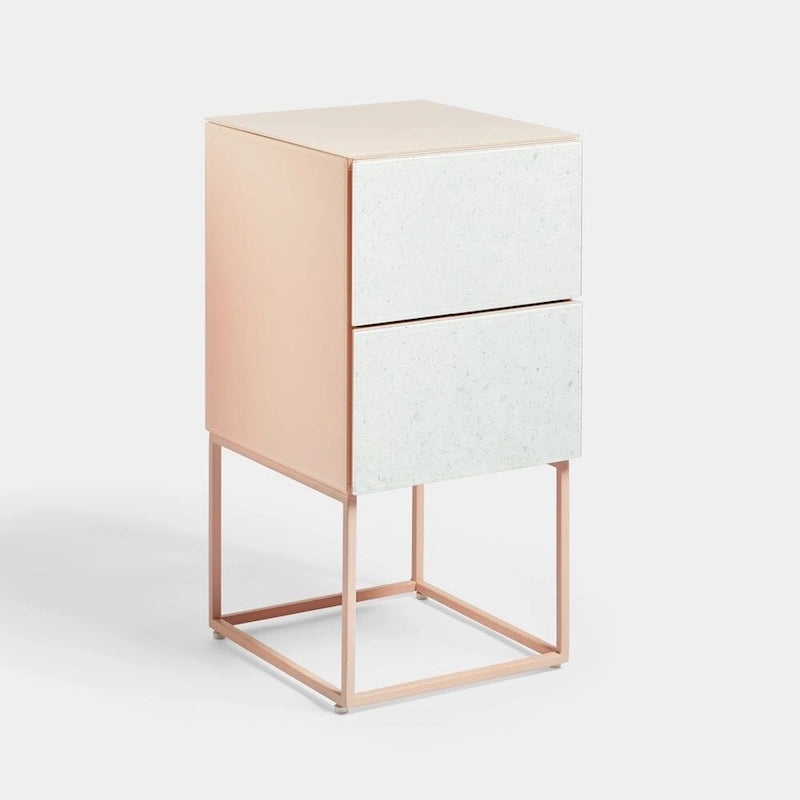 Table de chevet avec double tiroir en marbre de verre trempé pour chambre à coucher et salon