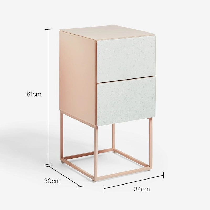 Table de chevet avec double tiroir en marbre de verre trempé pour chambre à coucher et salon
