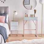 Table de chevet avec double tiroir en marbre de verre trempé pour chambre à coucher et salon