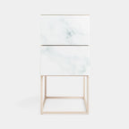 Table de chevet avec double tiroir en marbre de verre trempé pour chambre à coucher et salon
