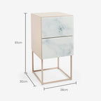 Table de chevet avec double tiroir en marbre de verre trempé pour chambre à coucher et salon