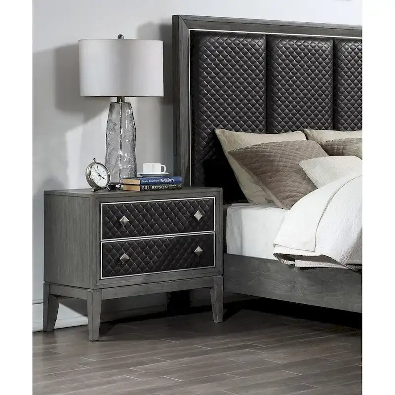 Ensemble de chambre 6 pièces en similicuir gris, très grand lit, très grand lit californien ou très grand lit américain, capacité de 6 personnes