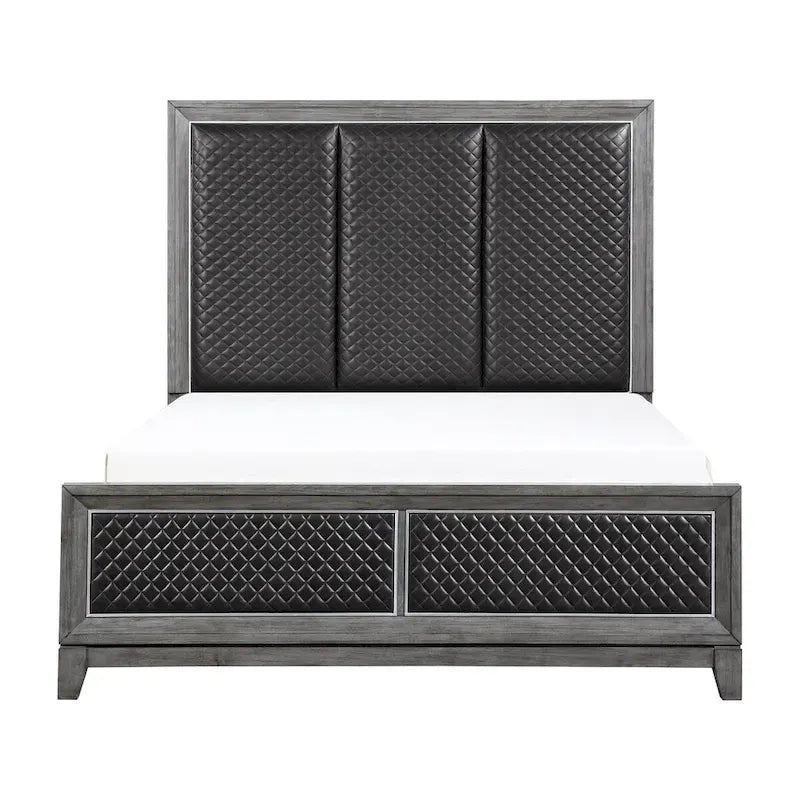 Ensemble de chambre 6 pièces en similicuir gris, très grand lit, très grand lit californien ou très grand lit américain, capacité de 6 personnes