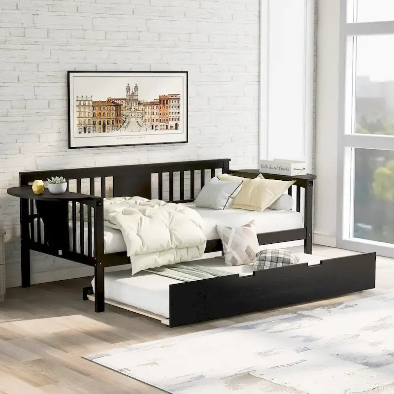 Lit de repos double Espresso avec lit gigogne escamotable, 2 places assises/couchages