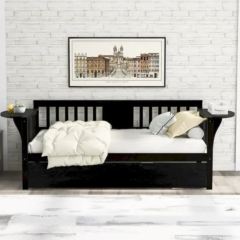 Lit de repos double Espresso avec lit gigogne escamotable, 2 places assises/couchages