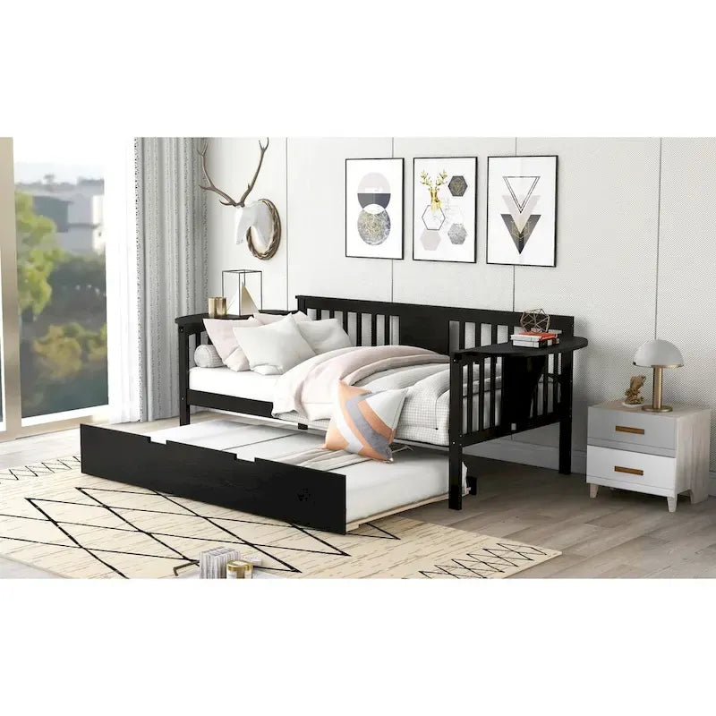 Lit de repos double Espresso avec lit gigogne escamotable, 2 places assises/couchages