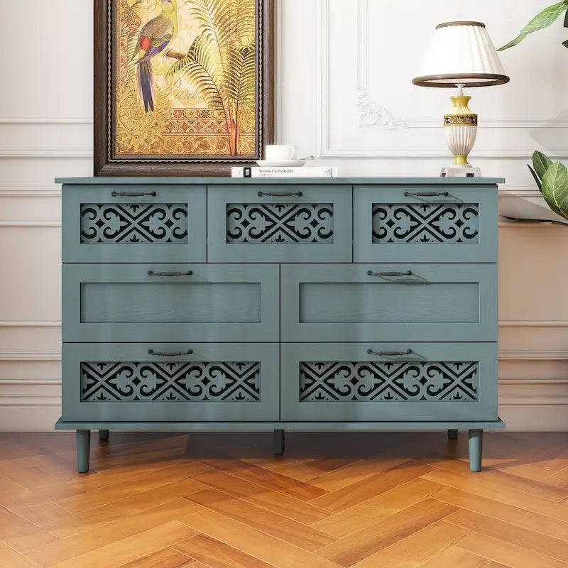 Commode 7 tiroirs, bleu/vert foncé, individuelle