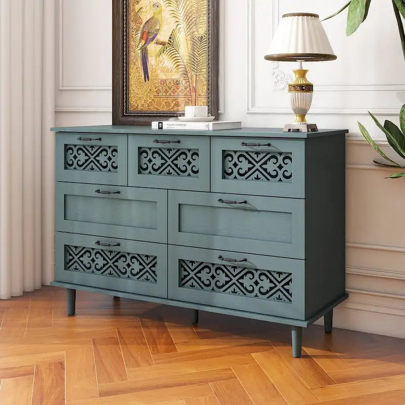 Commode 7 tiroirs, bleu/vert foncé, individuelle