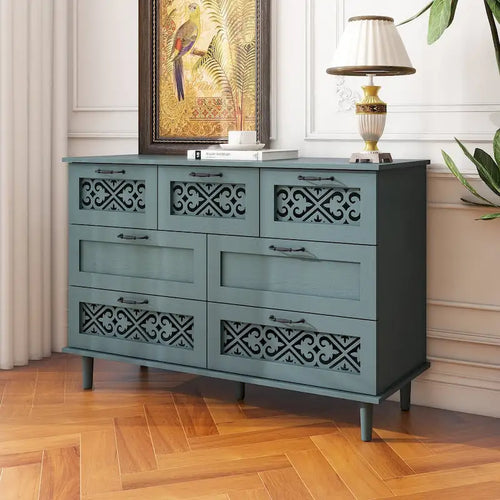 Commode 7 tiroirs, bleu/vert foncé, individuelle