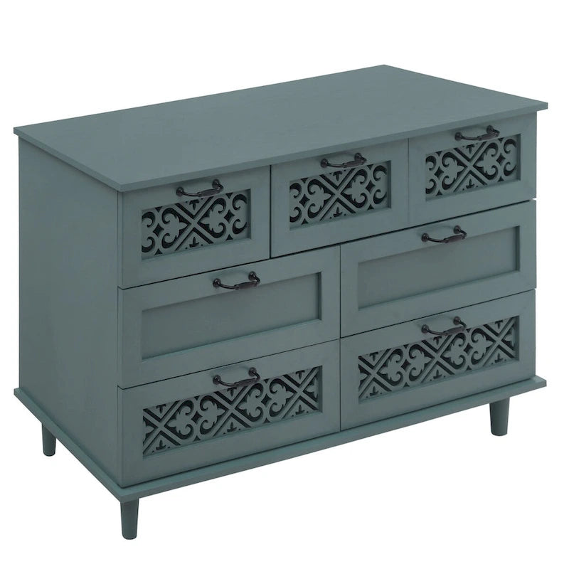 Commode 7 tiroirs, bleu/vert foncé, individuelle