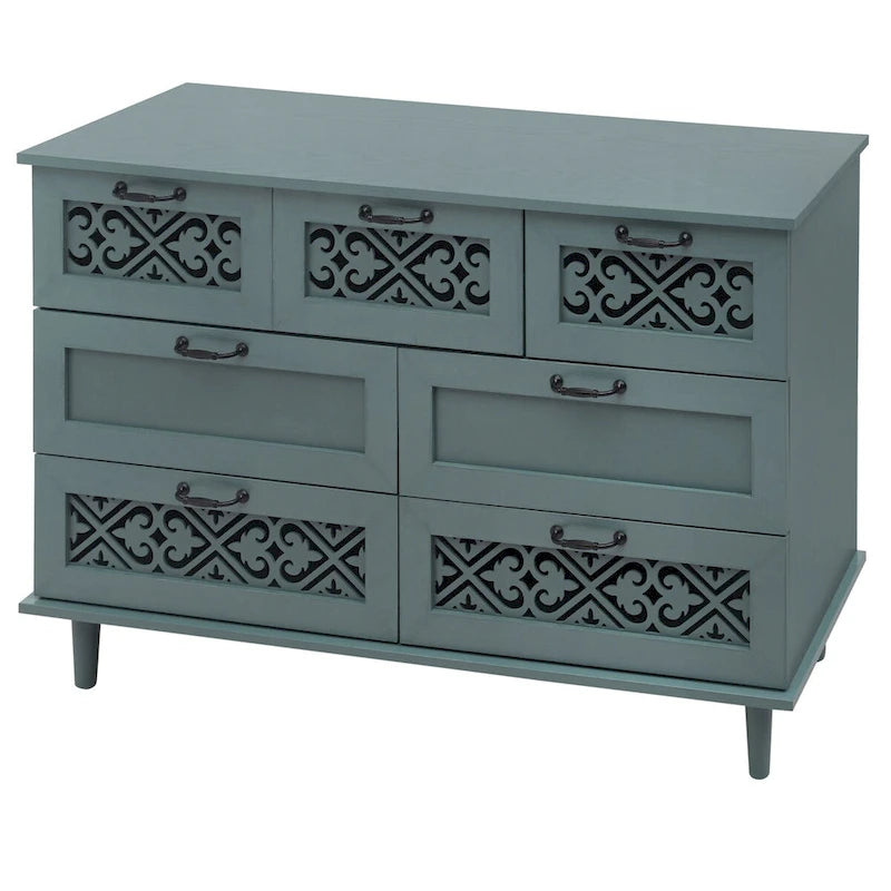 Commode 7 tiroirs, bleu/vert foncé, individuelle
