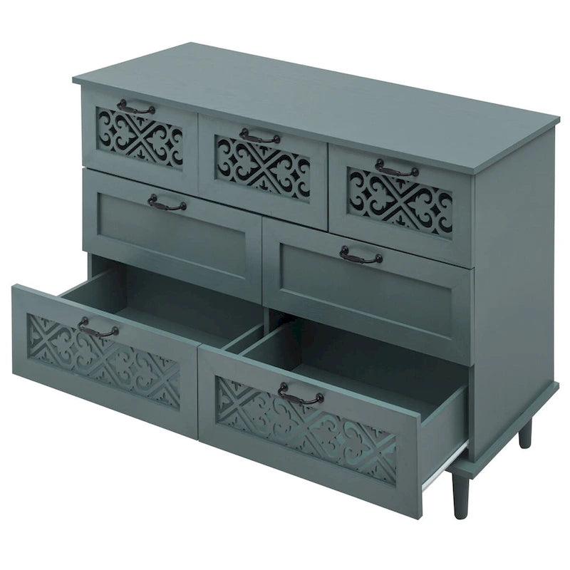 Commode 7 tiroirs, bleu/vert foncé, individuelle