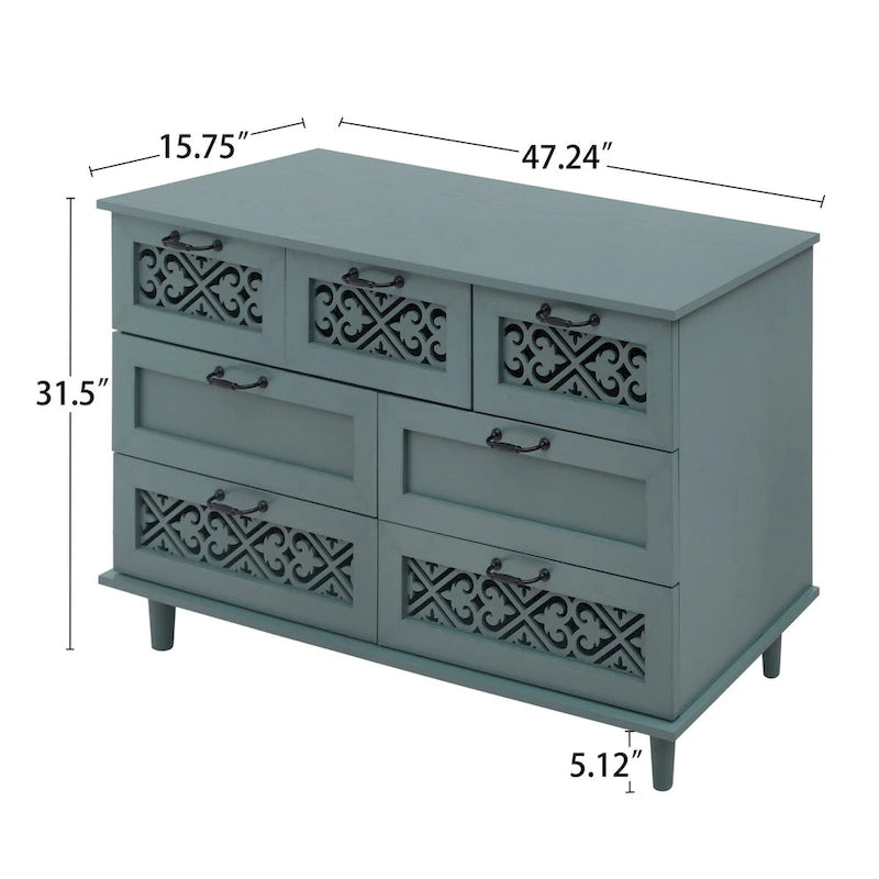Commode 7 tiroirs, bleu/vert foncé, individuelle