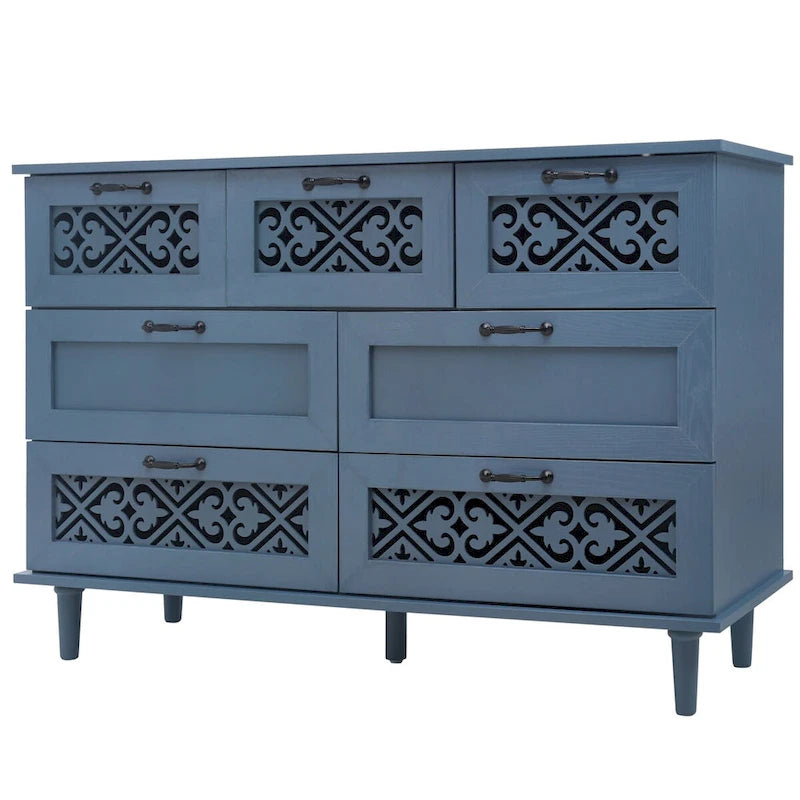 Commode 7 tiroirs, bleu/vert foncé, individuelle