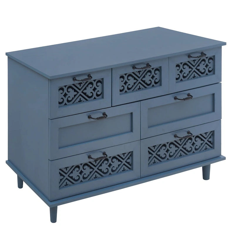 Commode 7 tiroirs, bleu/vert foncé, individuelle
