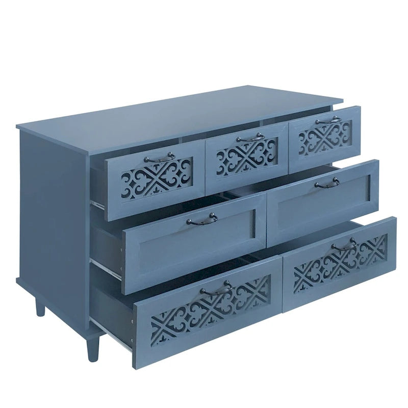 Commode 7 tiroirs, bleu/vert foncé, individuelle