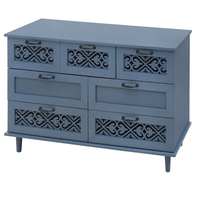Commode 7 tiroirs, bleu/vert foncé, individuelle