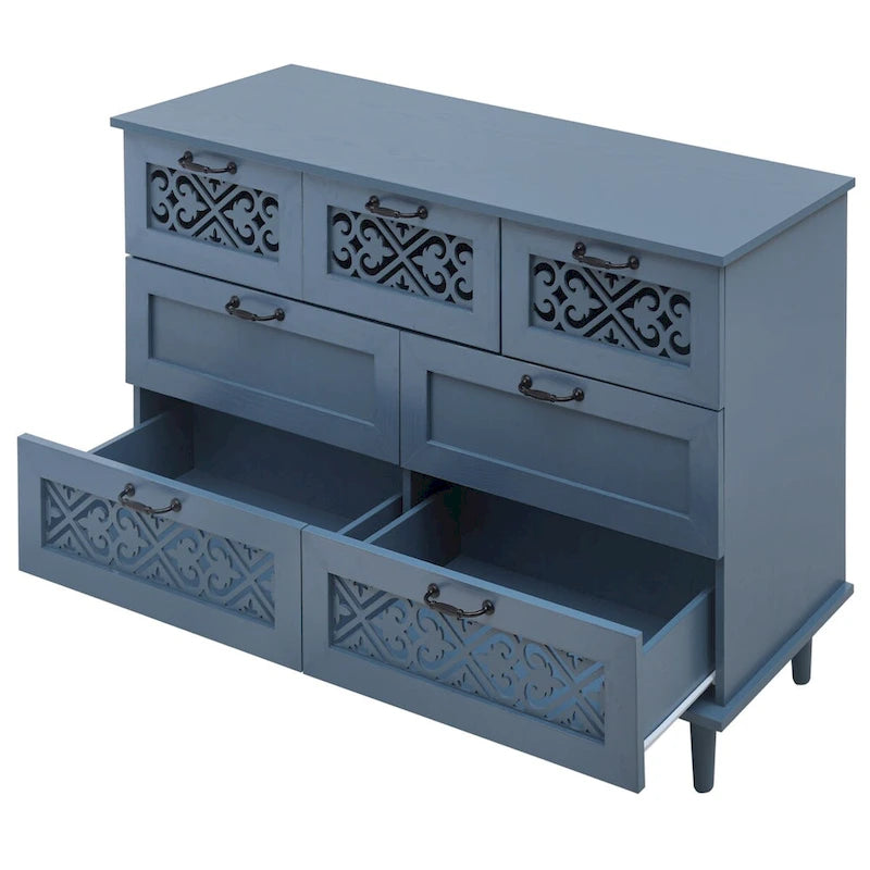 Commode 7 tiroirs, bleu/vert foncé, individuelle