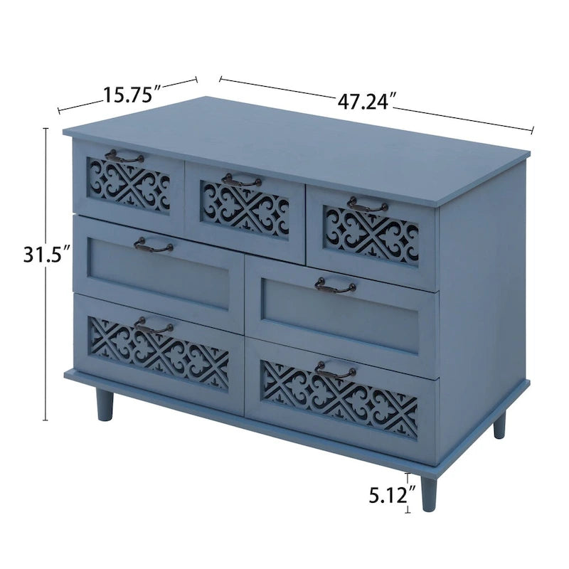 Commode 7 tiroirs, bleu/vert foncé, individuelle