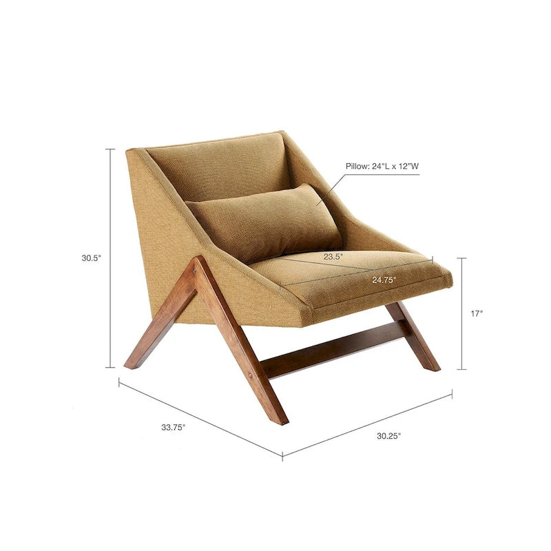Fauteuil d'appoint boomerang 1 place, jaune moutarde/marron