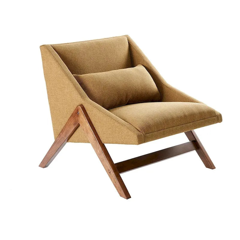 Fauteuil d'appoint boomerang 1 place, jaune moutarde/marron