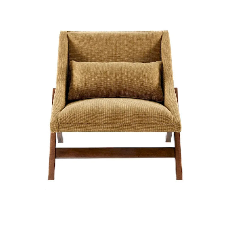 Fauteuil d'appoint boomerang 1 place, jaune moutarde/marron