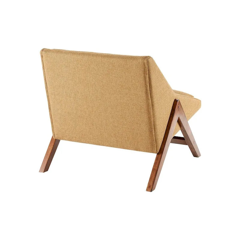 Fauteuil d'appoint boomerang 1 place, jaune moutarde/marron