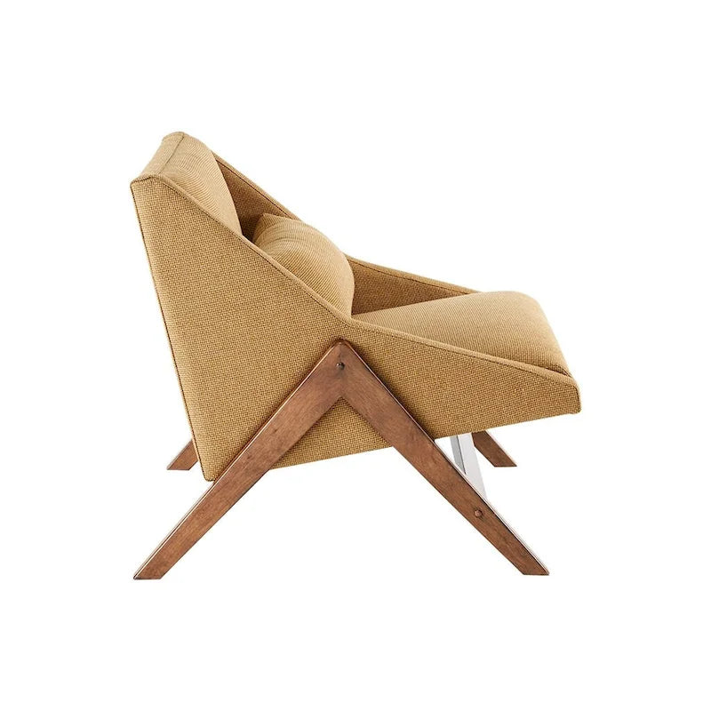 Fauteuil d'appoint boomerang 1 place, jaune moutarde/marron