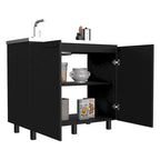 Évier utilitaire autoportant blanc/noir avec armoire — Dessus en acier inoxydable, une cuve, 1 personne