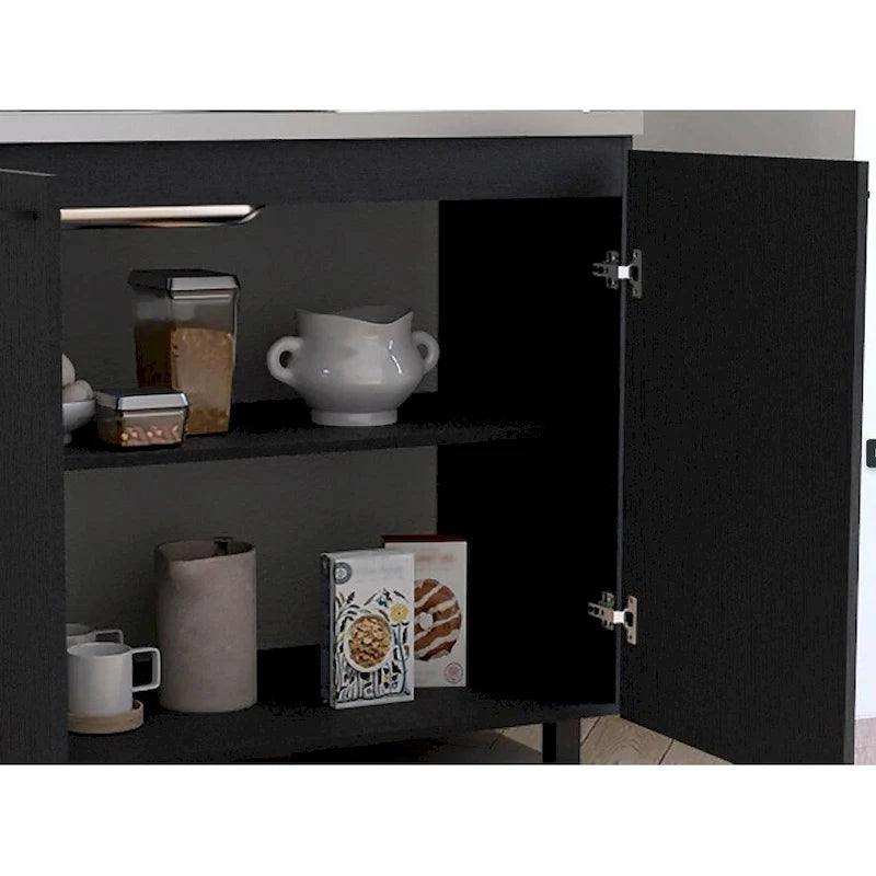 Évier utilitaire autoportant blanc/noir avec armoire — Dessus en acier inoxydable, une cuve, 1 personne