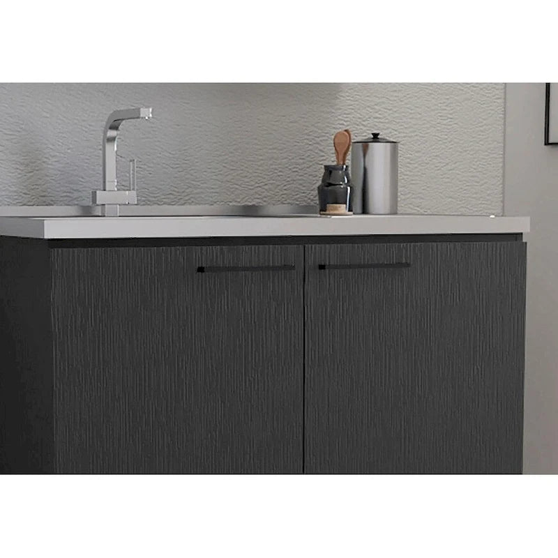 Évier utilitaire autoportant blanc/noir avec armoire — Dessus en acier inoxydable, une cuve, 1 personne