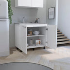 Évier utilitaire autoportant blanc/noir avec armoire — Dessus en acier inoxydable, une cuve, 1 personne