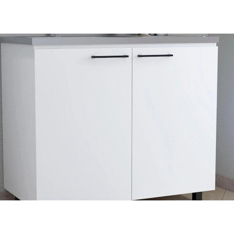 Évier utilitaire autoportant blanc/noir avec armoire — Dessus en acier inoxydable, une cuve, 1 personne