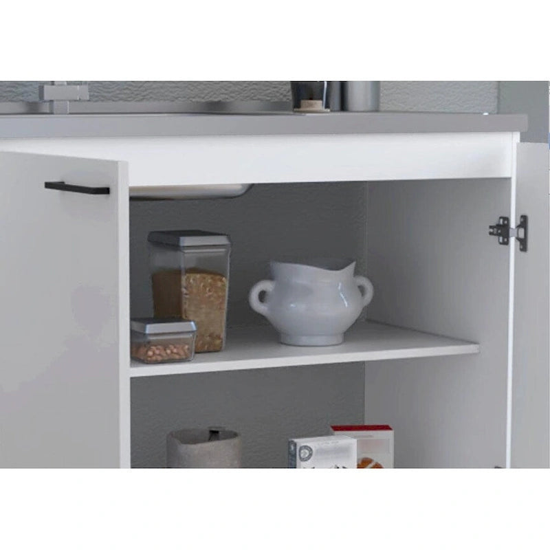Évier utilitaire autoportant blanc/noir avec armoire — Dessus en acier inoxydable, une cuve, 1 personne