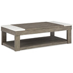 Table basse relevable en placage de marbre brun grisâtre/blanc, 2 à 4 places