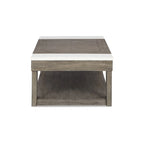 Table basse relevable en placage de marbre brun grisâtre/blanc, 2 à 4 places