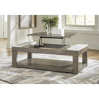 Table basse relevable en placage de marbre brun grisâtre/blanc, 2 à 4 places