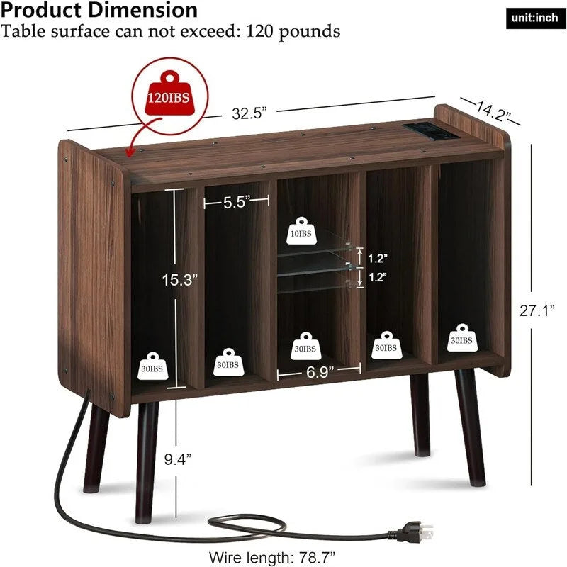 Meuble tourne-disque LED - 36 P x 82.5 L x 69 H cm