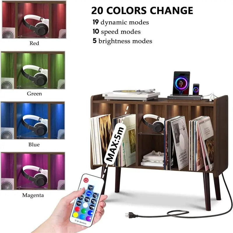 Meuble tourne-disque LED - 36 P x 82.5 L x 69 H cm