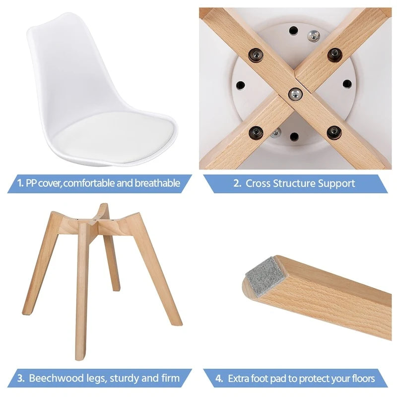 Chaise de salle à manger moderne rembourrée Gris foncé / Blanc / Noir – Lot de 4