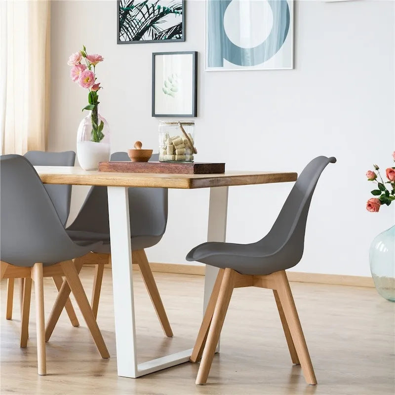 Chaise de salle à manger moderne rembourrée Gris foncé / Blanc / Noir – Lot de 4