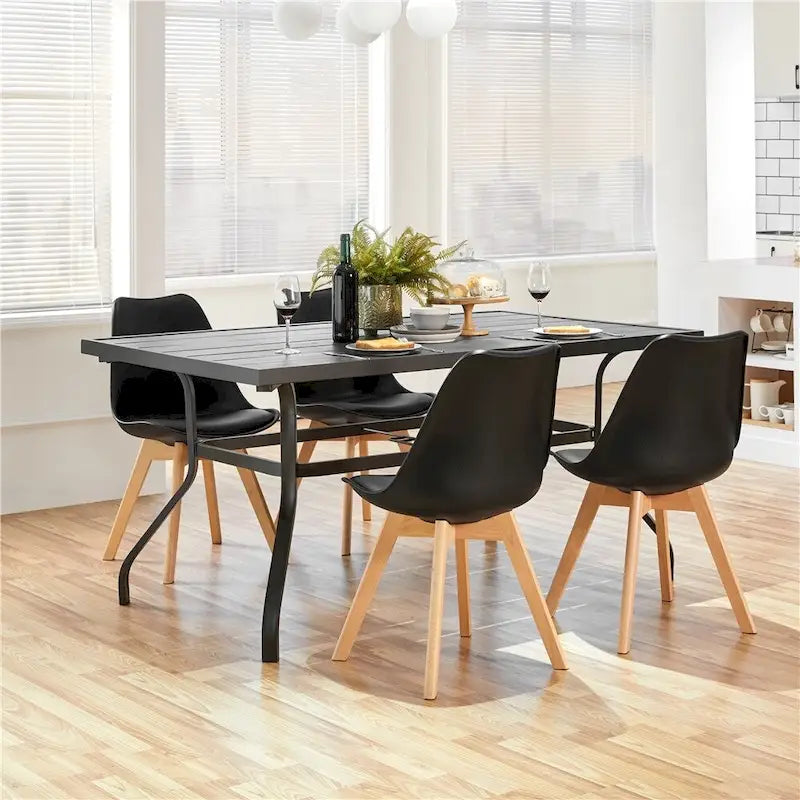 Chaise de salle à manger moderne rembourrée Gris foncé / Blanc / Noir – Lot de 4