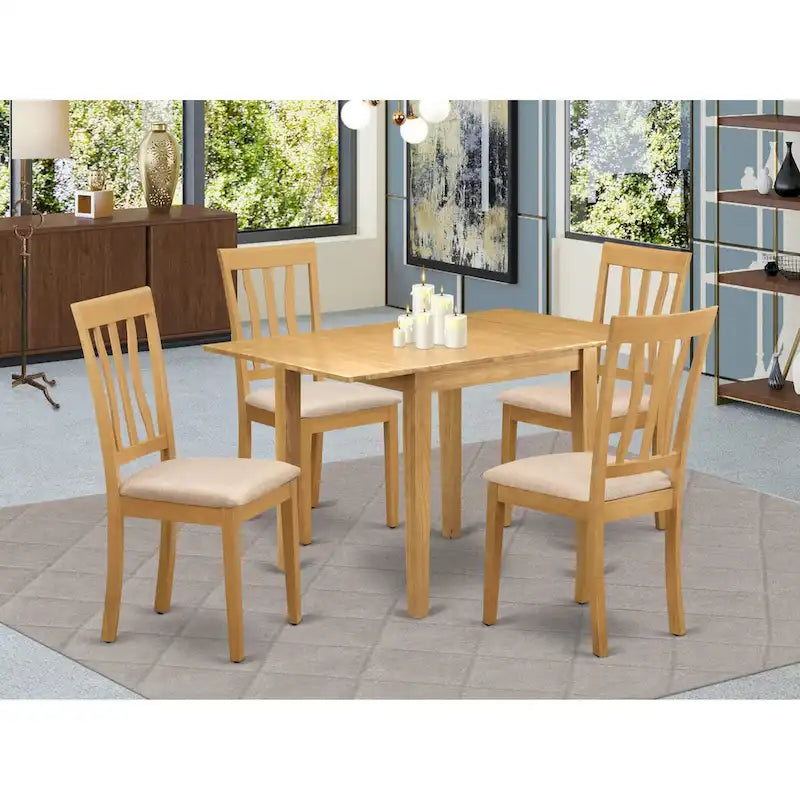 Ensemble table de salle à manger à abattants en chêne avec chaises en similicuir, 3 ou 5 places