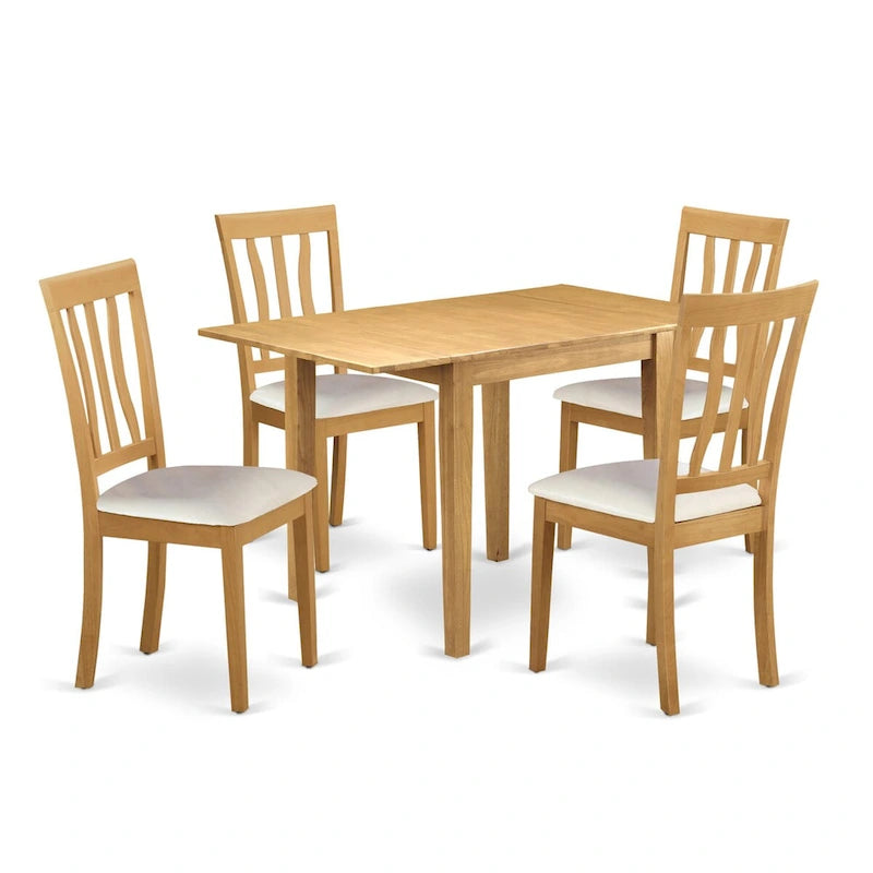 Ensemble table de salle à manger à abattants en chêne avec chaises en similicuir, 3 ou 5 places