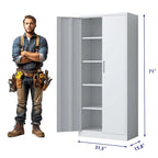 Meuble de rangement de garage en métal, armoire à outils en acier avec portes et 4 étagères