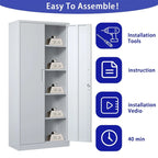 Meuble de rangement de garage en métal, armoire à outils en acier avec portes et 4 étagères