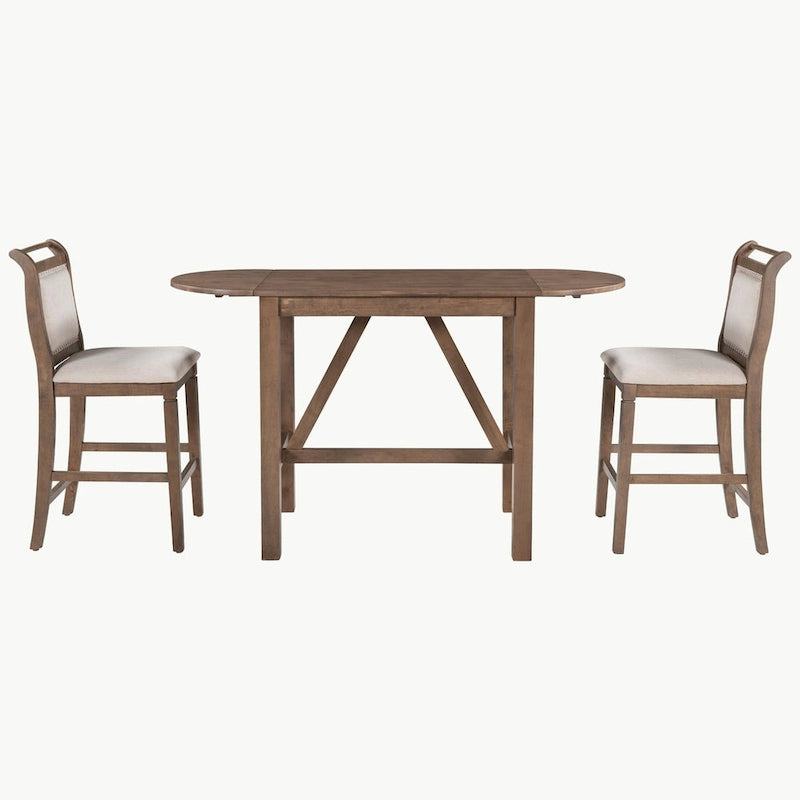 Ensemble de salle à manger 3 pièces en bois à hauteur de comptoir avec rallonge pliable