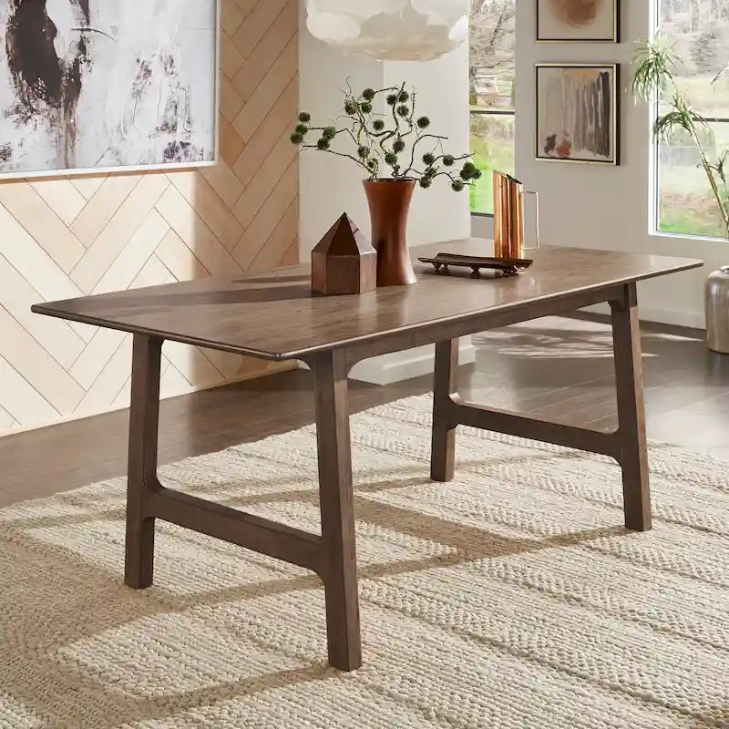 Table à manger en bois d'hévéa, finition noyer, 4 à 6 places