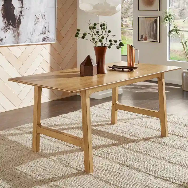 Table à manger en bois d'hévéa, finition noyer, 4 à 6 places